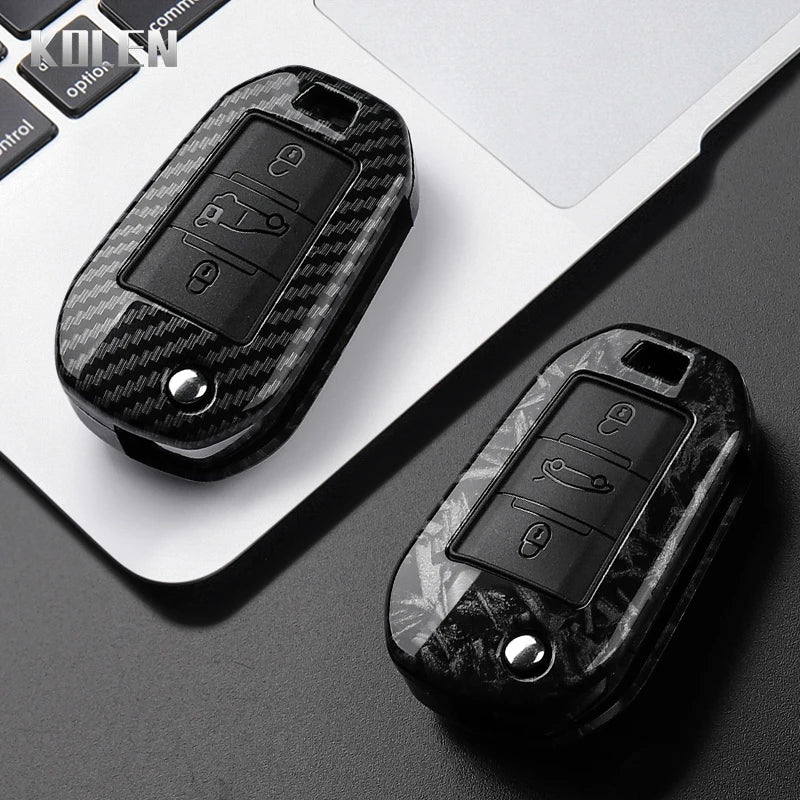ABS Carbon Fiber Style Car Key Case Cover For Peugeot 208 308 T9 508 2008 3008 4008 For Citroen C4 For Opel Corsa Crossland X