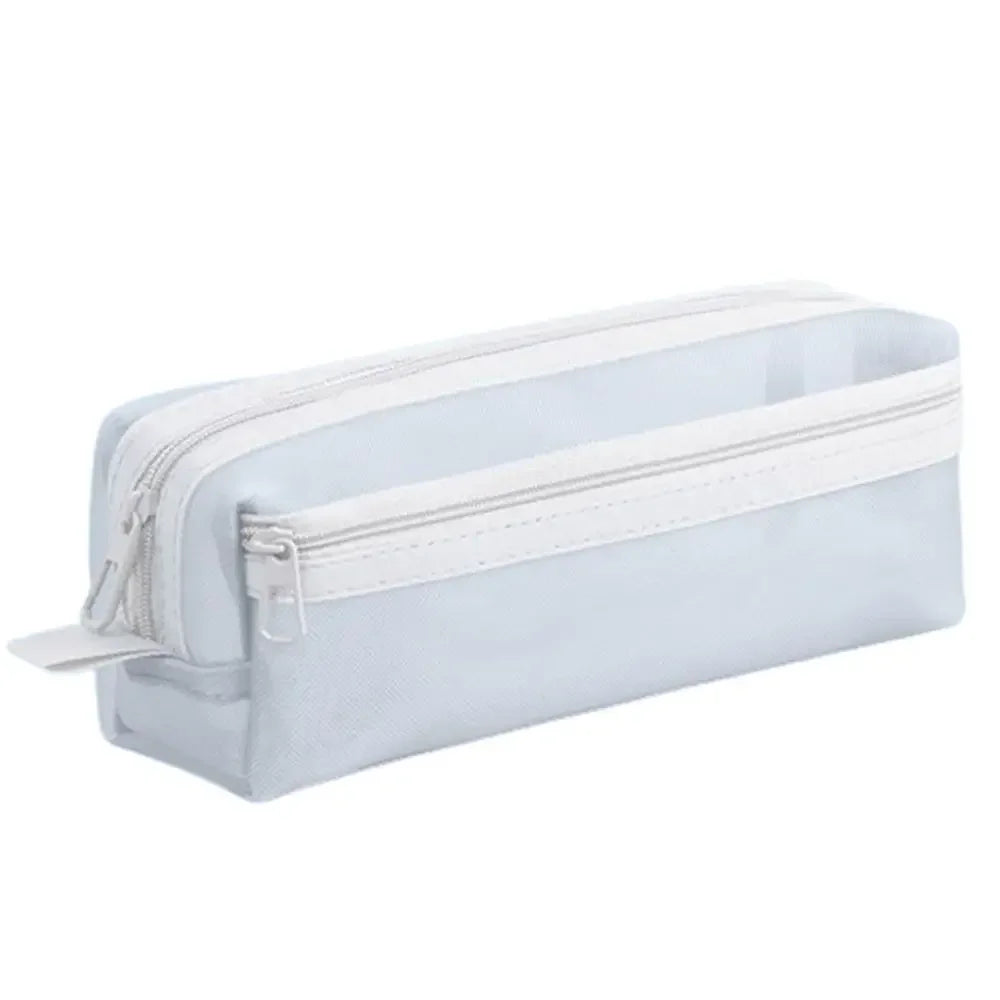 Double Layer Mesh Pen Bag Large Capacity Transparent Stationery Storage Bag Multifunctional Zipper Exam Supplies Organizer