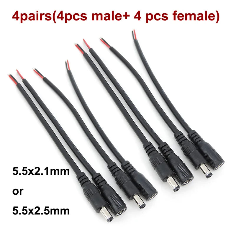 18cm 18awg 7A DC Male Female Power Supply Connector Cable 5.5x2.1mm 5.5x2.5mm Copper cord For LED Strip light Camera 2.1mm 2.5mm