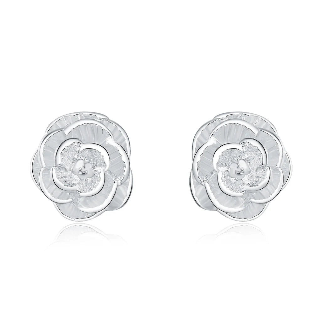 925 Sterling Silver Fine 10MM Elegant Flower Stud Earrings Elegant Woman Fashion Charm Wedding Jewelry Gift Wholesale
