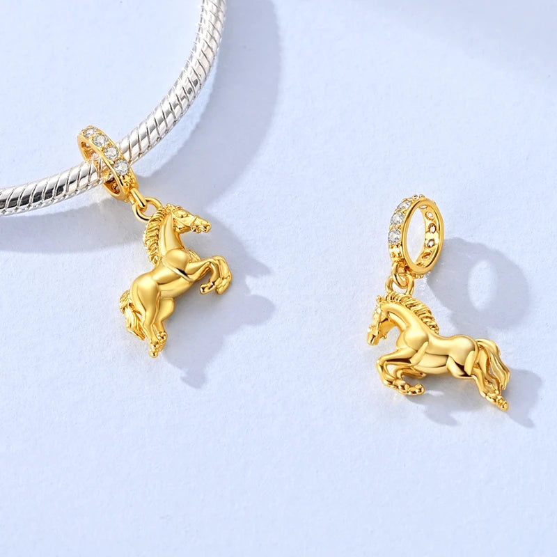 Original 925 Sterling Silver Charm Bead Golden Series Zircon Pendant Fit Original Bracelet Necklace For Women DIY Jewelry Gift
