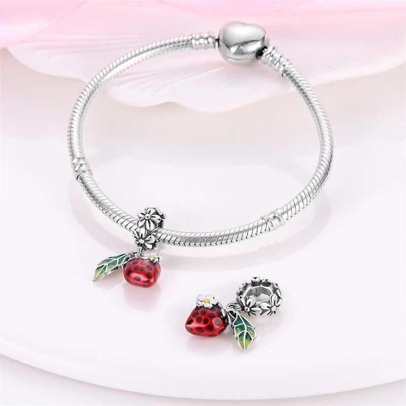New 925 Silver Plated Strawberry Cherry Avocado Fruit Charms Beads Fit 3mm 925 Original Bracelets DIY Birthday Jewelry Gift