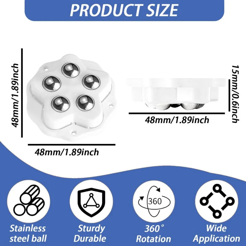 4Pcs Brake-operated Self Adhesive Caster,Heavy Duty 5 Beads Load-bearing,Universal 360° Rotating Wheel,No Noise Furniture Pulley