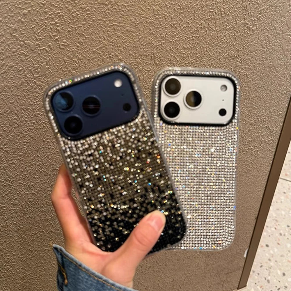Luxury Bling Glitter Diamond Gradient Phone Case For iPhone 17 Pro Max 16 15 14 13 Pro Max Rhinestones Shockproof Bumper Cover