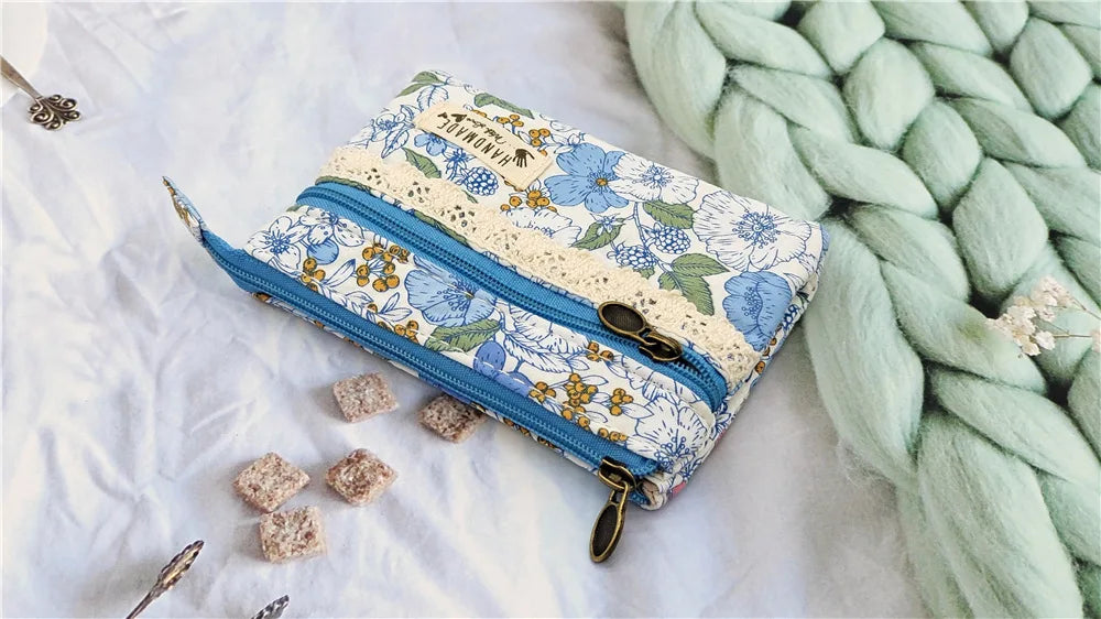 New Fashion Flower Multi-layer Cotton Fabric Coin Purse Women Card Wallet Small Change Bag Retro Canvas Female Hand Purses Pouch