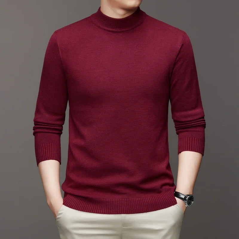 New Sweatwear Men's Half Neck Basic Solid Color Sweaters Round Neck Elastic Pullovers Warm Autumn Knitted Oversized Sweater Men