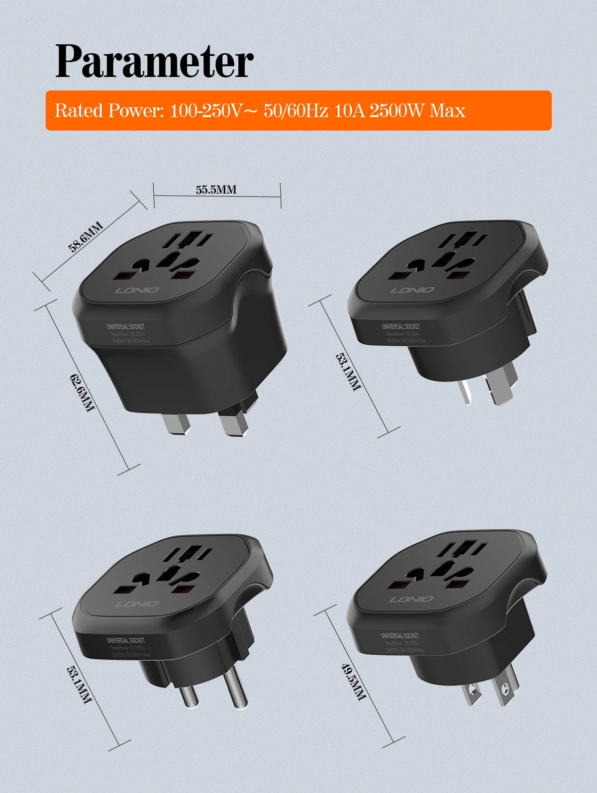 LDNIO Korea EU Plug Adapter 2500W Travel Adapter Converter High Quality Universal Socket AU US UK CN To EU KR 4.8 mm Wall Socket