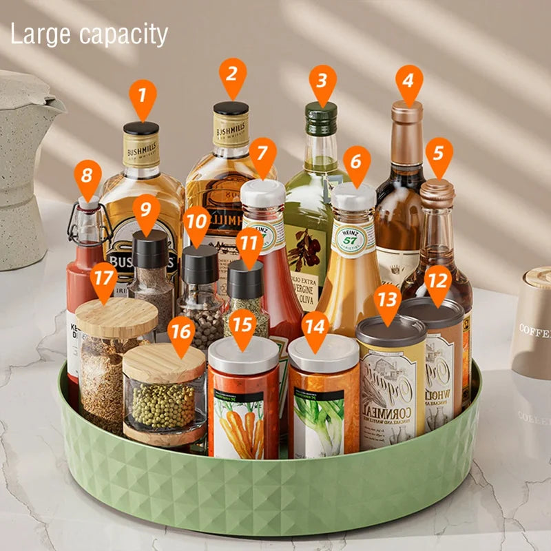 1Pc Kitchen Storage Spice Rack 360 Degree Rotating Cabinet Storage Rack Tray Cosmetic Storage Rack Non-slip Spice Round Rack