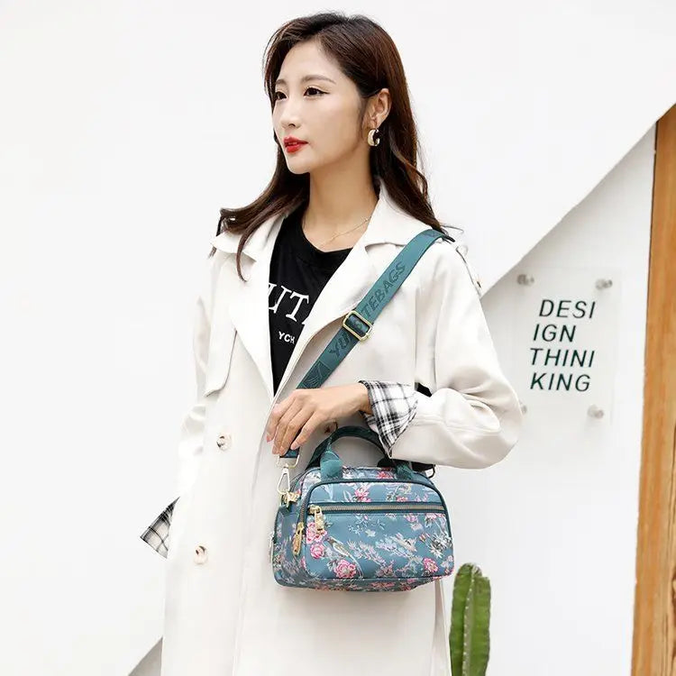 New Nylon Canvas Bag Large Bag Waterproof Shopping Bag Large Capacity Floral Shoulder Handbag Women Bag Mother Bag