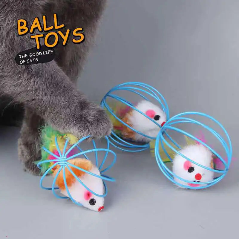 Popular Colorful Mouse in Cage Cat Toy Within Sand Interactive Chase Cat Mouse Toy