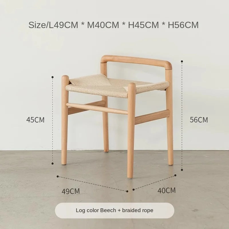 MOMO Scandinavian Simple Wood Vanity Stool Rattan Wicker Antique Square Stool Designer Creative Home Entrance Gateway Shoe Bench