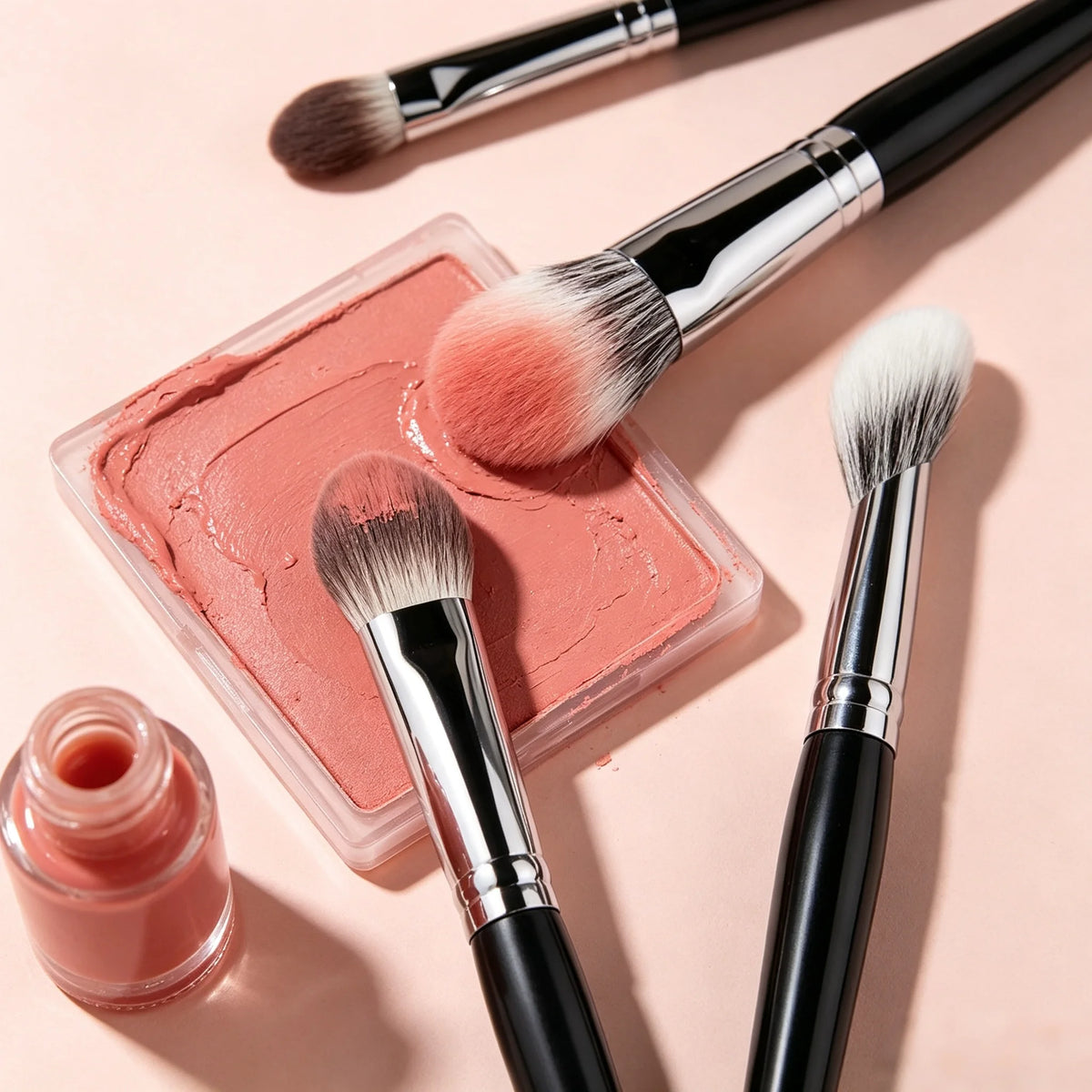 Pincel de Blush em Forma de Coração Pêssego 1/2 Peças Pincel de Maquilhagem Compacto Plano e de Precisão Aplicador Cosmético para Blush em Pó, Creme e Líquido