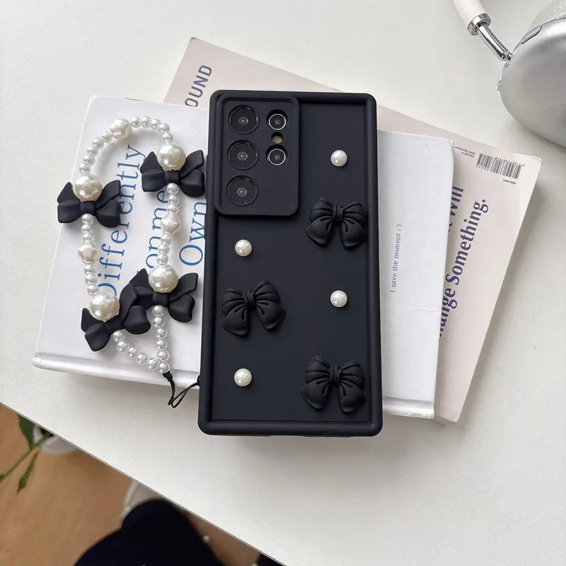 Bow Pearl Chain Rope Phone Case For OPPO A5X A5 Pro A60 4G 5G Reno 14 Pro 14F 8T 8Z 7Z 6Z 5Z 4Z 2Z Realme 14T 14 C71 Rope Cover