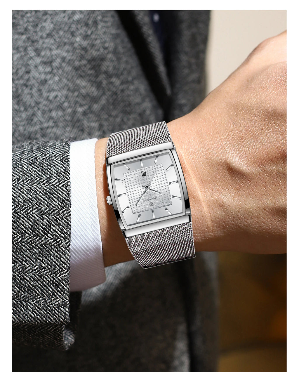 POEDAGAR Luxury Business Men's Watch Stainless Steel Mesh Waterproof Luminous Man Wristwatch Date Quartz Fashion Watches For Men