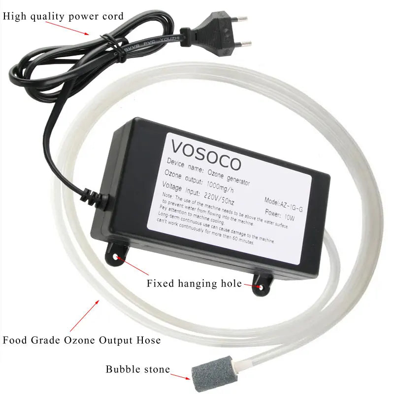 VOSOCO 1000mg Ozone Generator Ozonizer Water Air Purifier cleaner Fruit Vegetable Meat Clean Kitchen Toilet Deodorize 220V 110V