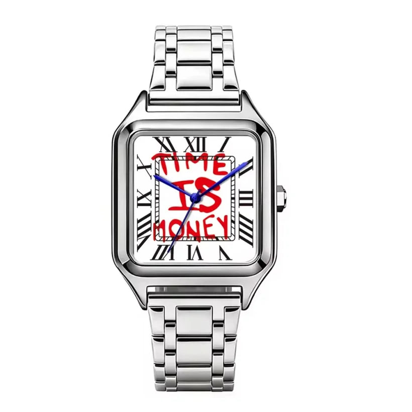 2026 New Creative "Time Is Money" Men's Watch Square Luxury Quartz Watch Graffiti Dial Streetwear Relogio Masculino Hip Hop