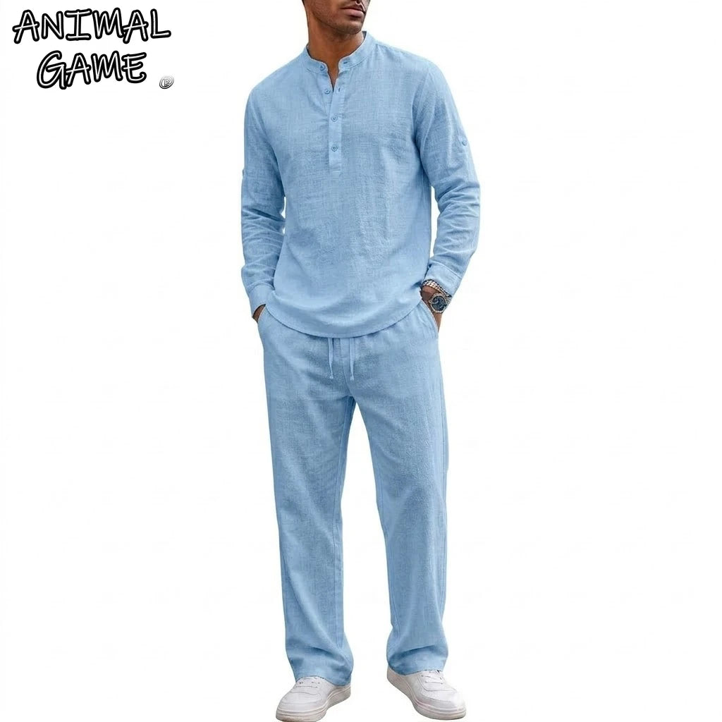 2 Piece Outfit Long Sleeve Lightweight Shirt Sets Spirng Solid Color Hawaiian Shirt Man Autumn Outfit Set Clothes of Man Gym Man