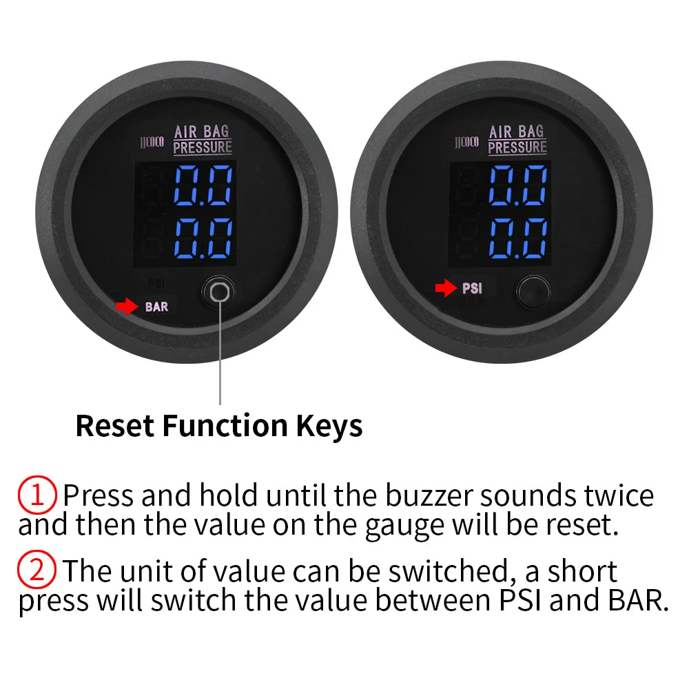 Universal Ultrathin 12V/24V Dual Pressure Air Pressure Gauge BAR PSI Air Suspension Air Ride With 2pcs 1/8NPT Sensors