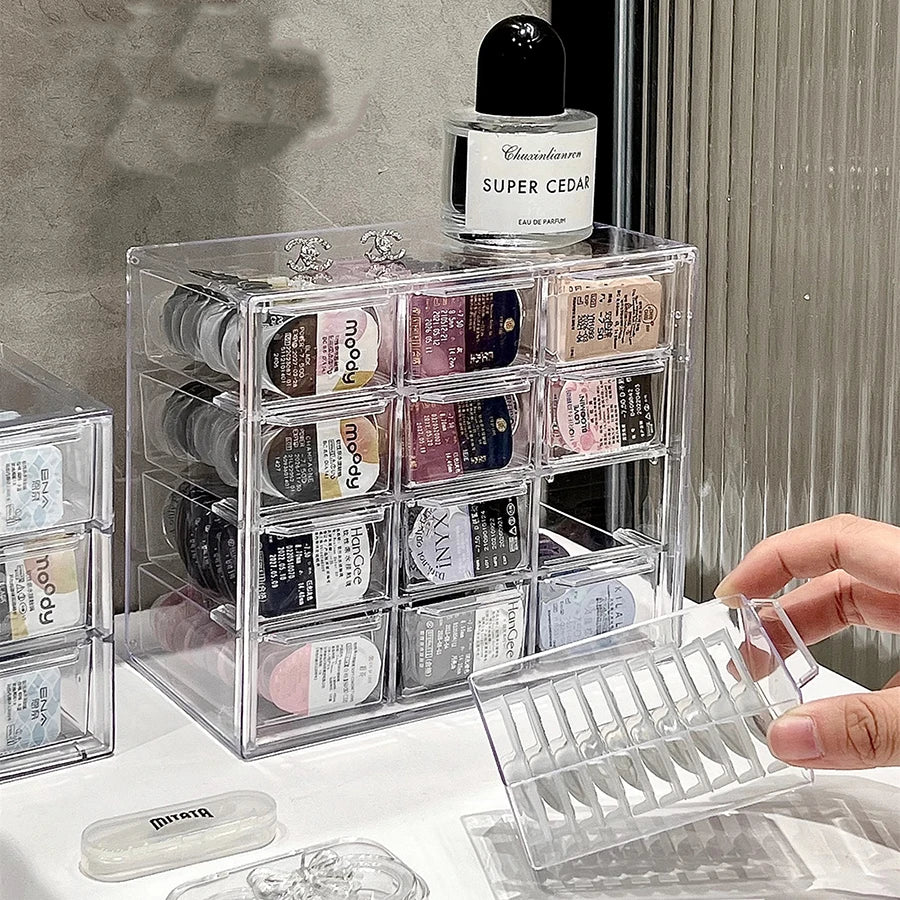 Daily disposable beauty contact lens storage box, 12-grid desktop jewelry invisible glasses multi-pair transparent organizer box
