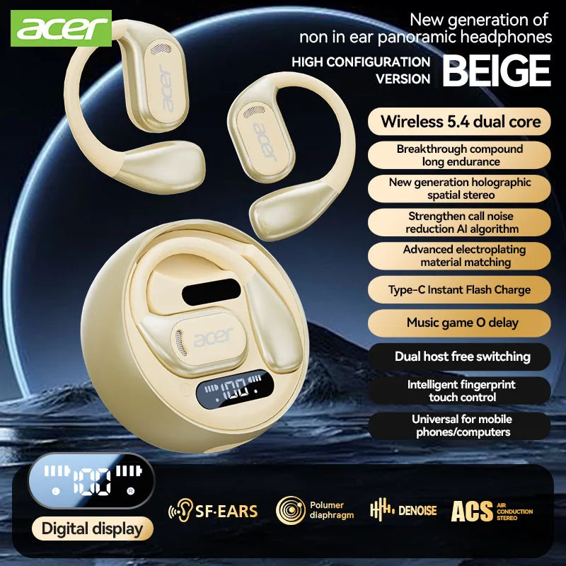 [Official Acer Product] Ohr510 Wireless Bluetooth Headphones Open-Ear Design Comfortable for Wearing Sports Running Fitness Compatible with Mobile Phones Tablets Laptops Multi-Device Compatibility