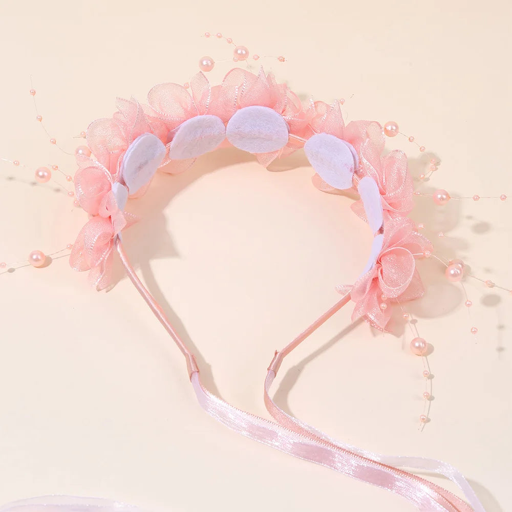 Fairy Flower Headband Sweet Lovely Girl Lace Floral Pearls Hair Hoop For Princess Wedding Birthday Headwear Accessories Gifts