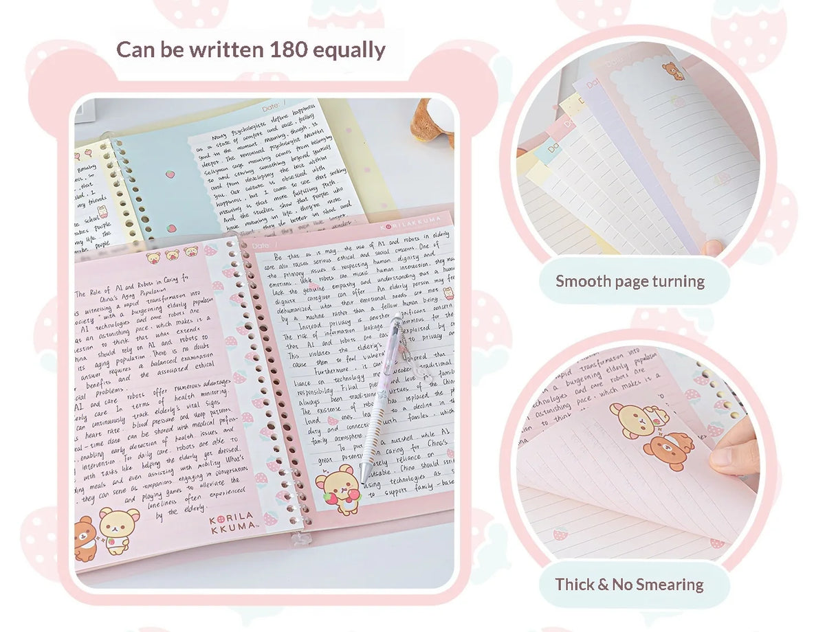 In Stocks RosyPosy Korilakkuma Loose Leaf Notebook Cute Strawberry Pattern B5 Refillable Journal For Study Office Daily Planning