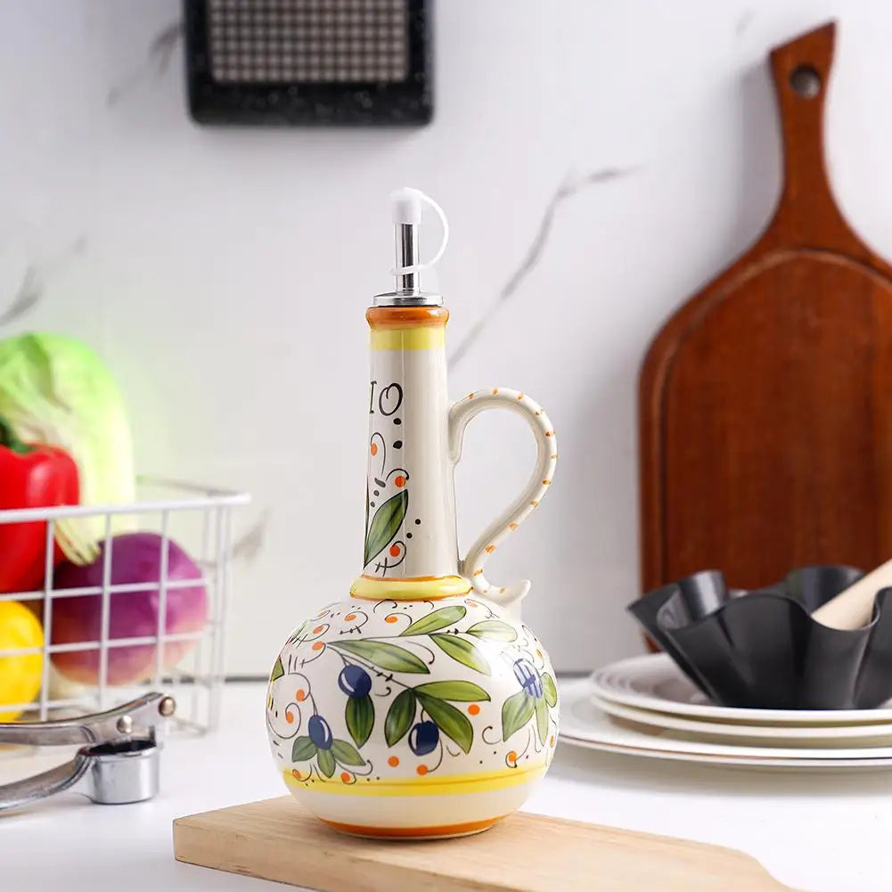 Hand-Painted Ceramic Oil Bottle Kitchen Storage Nordic Vinegar Oil Dispenser Cooking Utensil for Home Use Kitchen Seasoning Jar