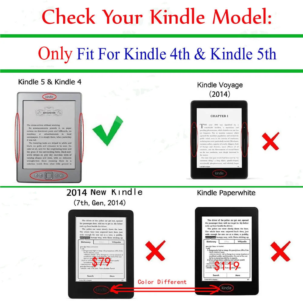 Case For Kindle 4 4th Kindle 5 5th 6" Ebook Model D01100 Magnet Closured Leather Cases Pouch Kindle4 Shell