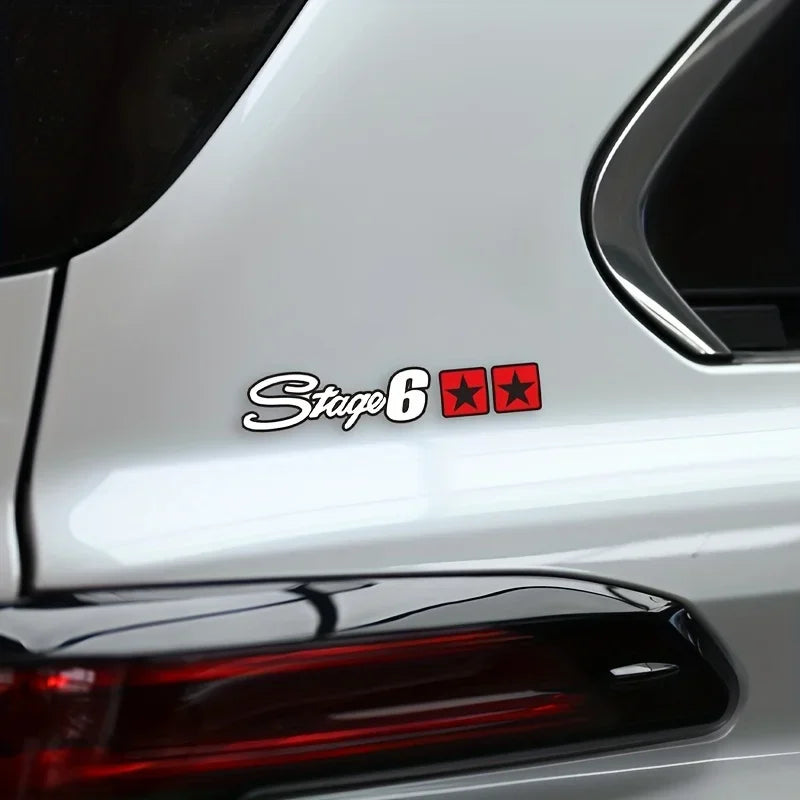 1PC Cool "Stage 6" Logo Sticker with Red Stars, Durable for Car Bodies, Great for Automotive Enthusiasts' Personalization