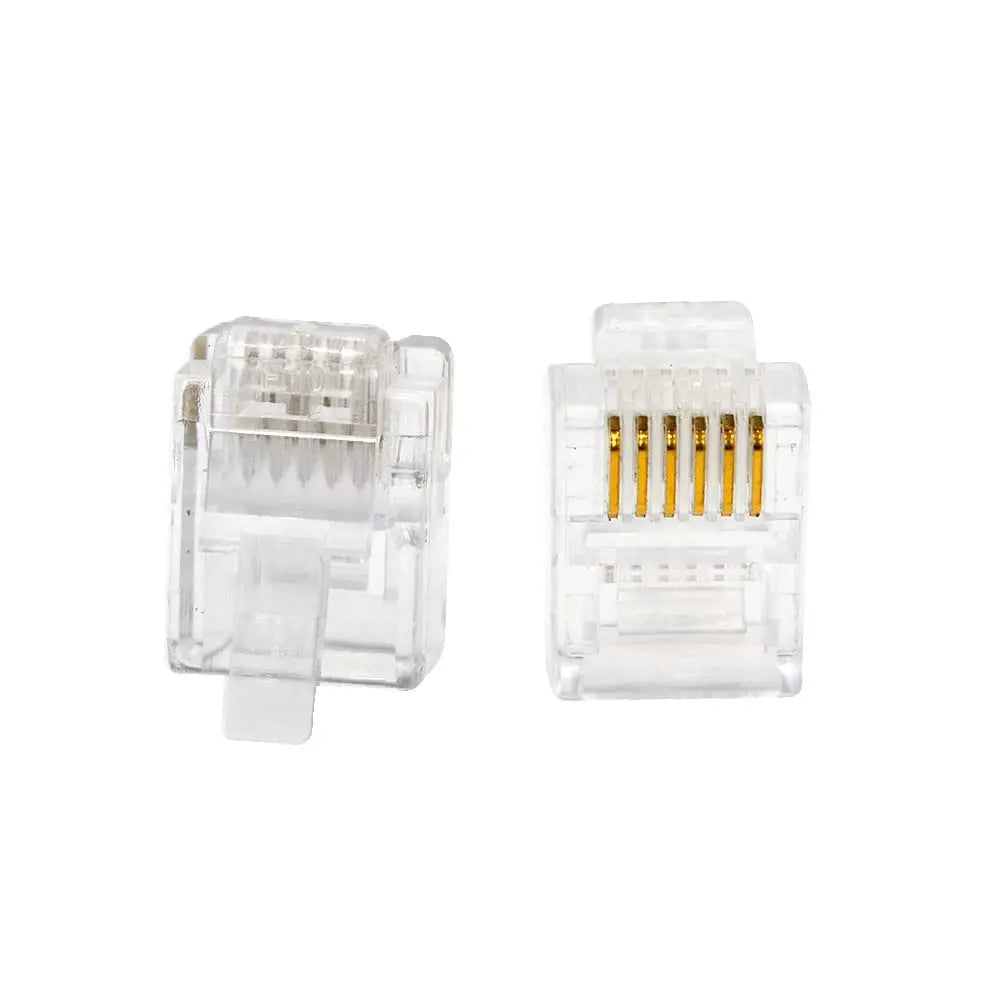 100Pcs 6P6C 4P4C RJ12 RJ9 Crystal Head Modular Plug Gold Plated Network Connector For Solid Phone Cables Connectors