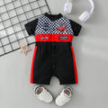 Newborn Baby Boy Styling Suit Mini Racer Outfit with Embroidered Stand Collar and Zipper Denim Overalls