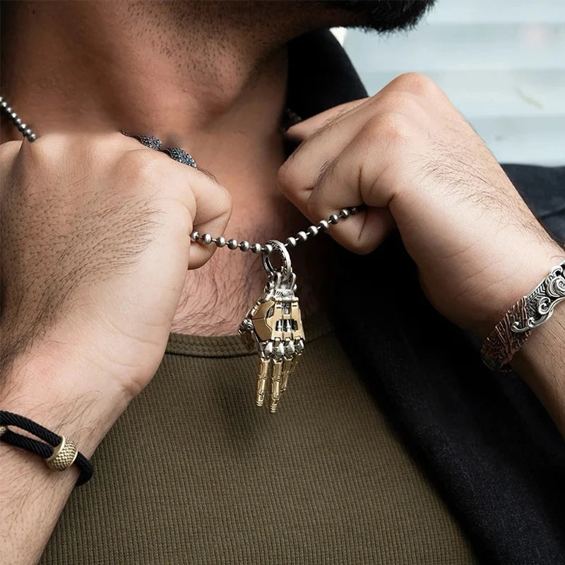 Hot Mechanical Bionic Hand Pendant With Chain For Men Women Creative Movable Finger Joints Robot Hand Necklace Jewelry