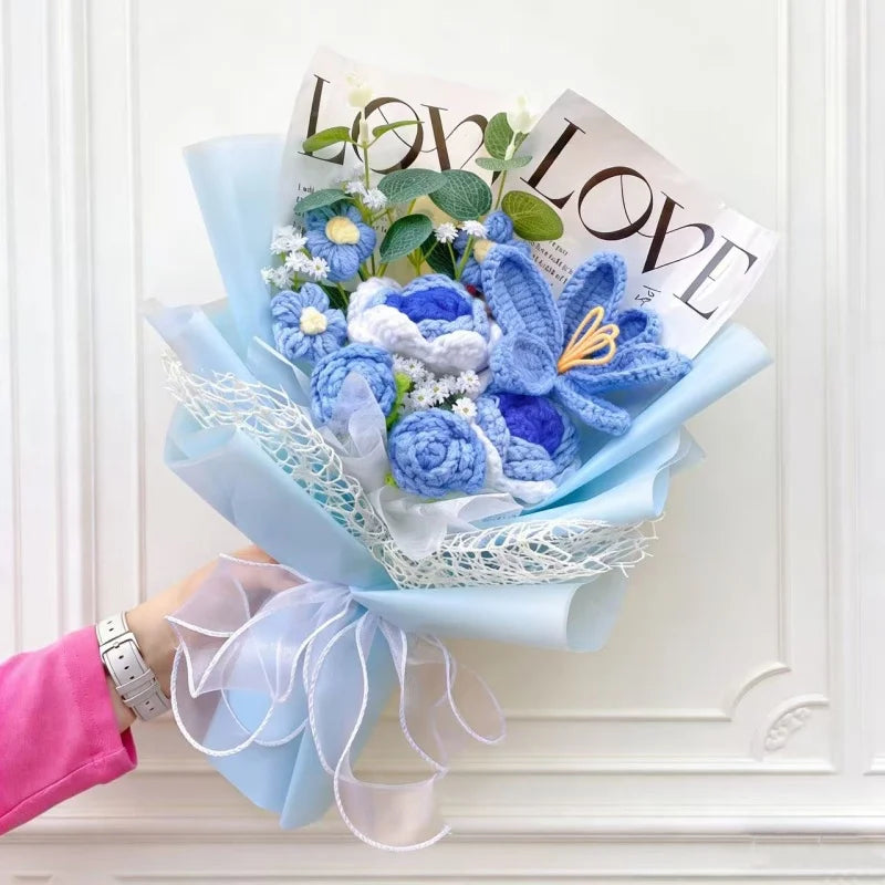 Artificial Flower Crochet Bouquet Creative Bouquet Mothers Day Birthday Valentine Graduation Gift Eternal Flower