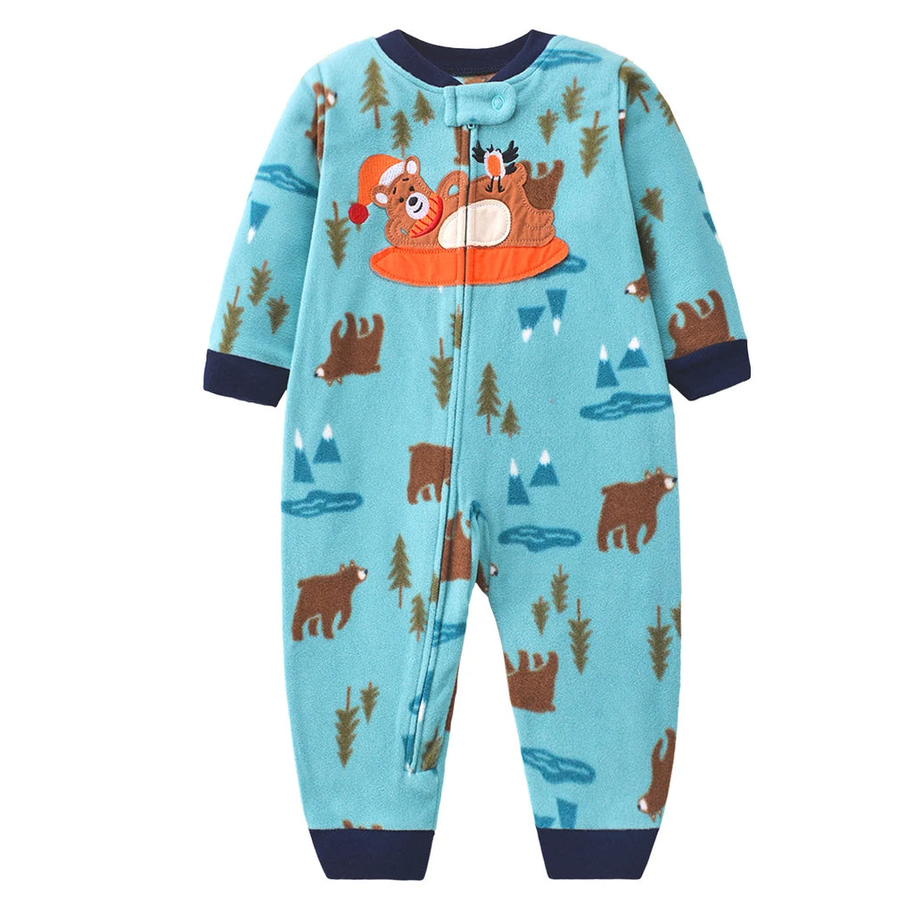 Newborn Baby Clothes Cartoon Bear Rompers Zipper Infant Boys Girls Spring Autumn Jumpsuits Polar Fleece Outfit 9-24Month