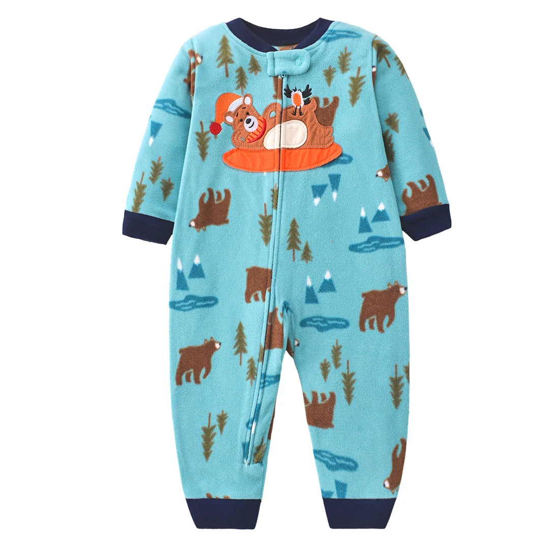 Newborn Baby Clothes Cartoon Bear Rompers Zipper Infant Boys Girls Spring Autumn Jumpsuits Polar Fleece Outfit 9-24Month