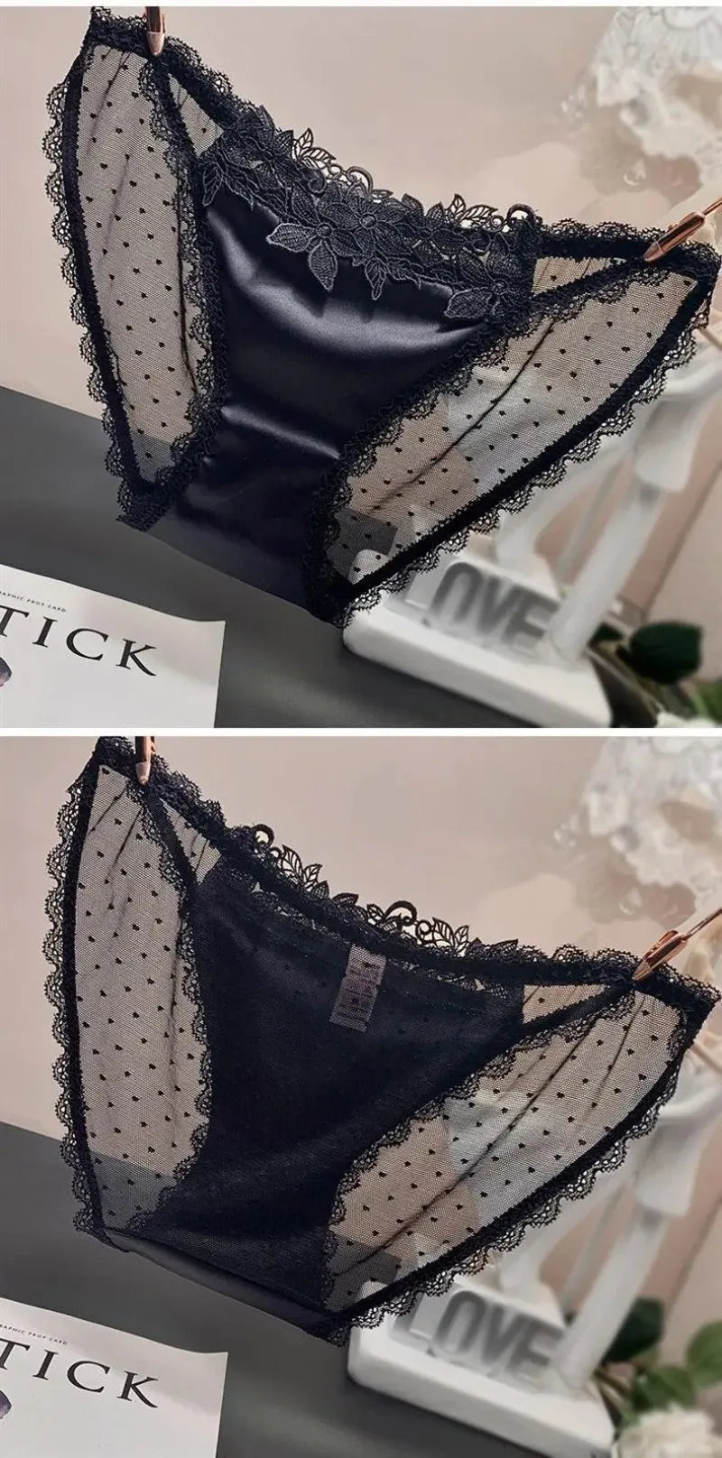 Women's Underwear Sexy Fashionable Satin Lace Thangka Embroidered Transparent Enticing Women's Underwear
