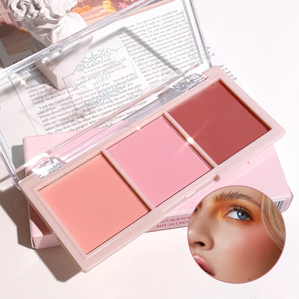 HISYI three-color blush natural color rendering delicate non-flying powder matte rouge holding makeup clear vitality girl blush