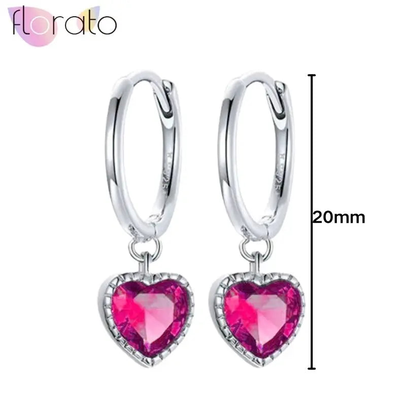 925 Sterling Silver Ear Buckle Retro Metal Heart Pendant Hoop Earrings for Women CZ Huggie Earrings Fashion Females Jewelry