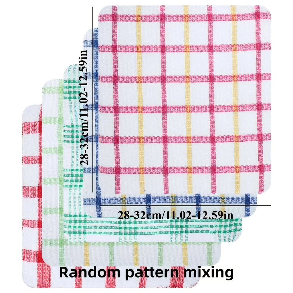 3/5/10/12pcs Plaid Kitchen Towels - Double-Sided Non-Shedding Dish Cloths for Household Cleaning Absorbent Dishwashing Cloth