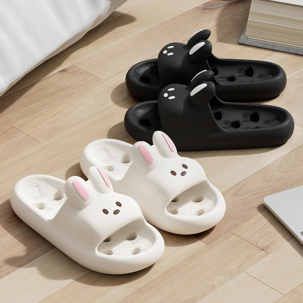 Cartoon Women Bathroom Slippers Cute Non-Slip Leaky Sandals Fashion Thick Bottom Slides Home Men Quick Drying Flip Flops