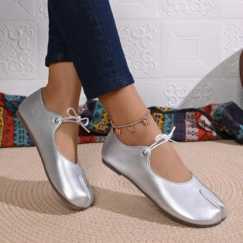 Comfort Flats Heel Silver Designer Tabi Shoes Women Summer 2026 Lightweight Lace Up Bowknot Ballet Flat Shoe Woman's Loafers