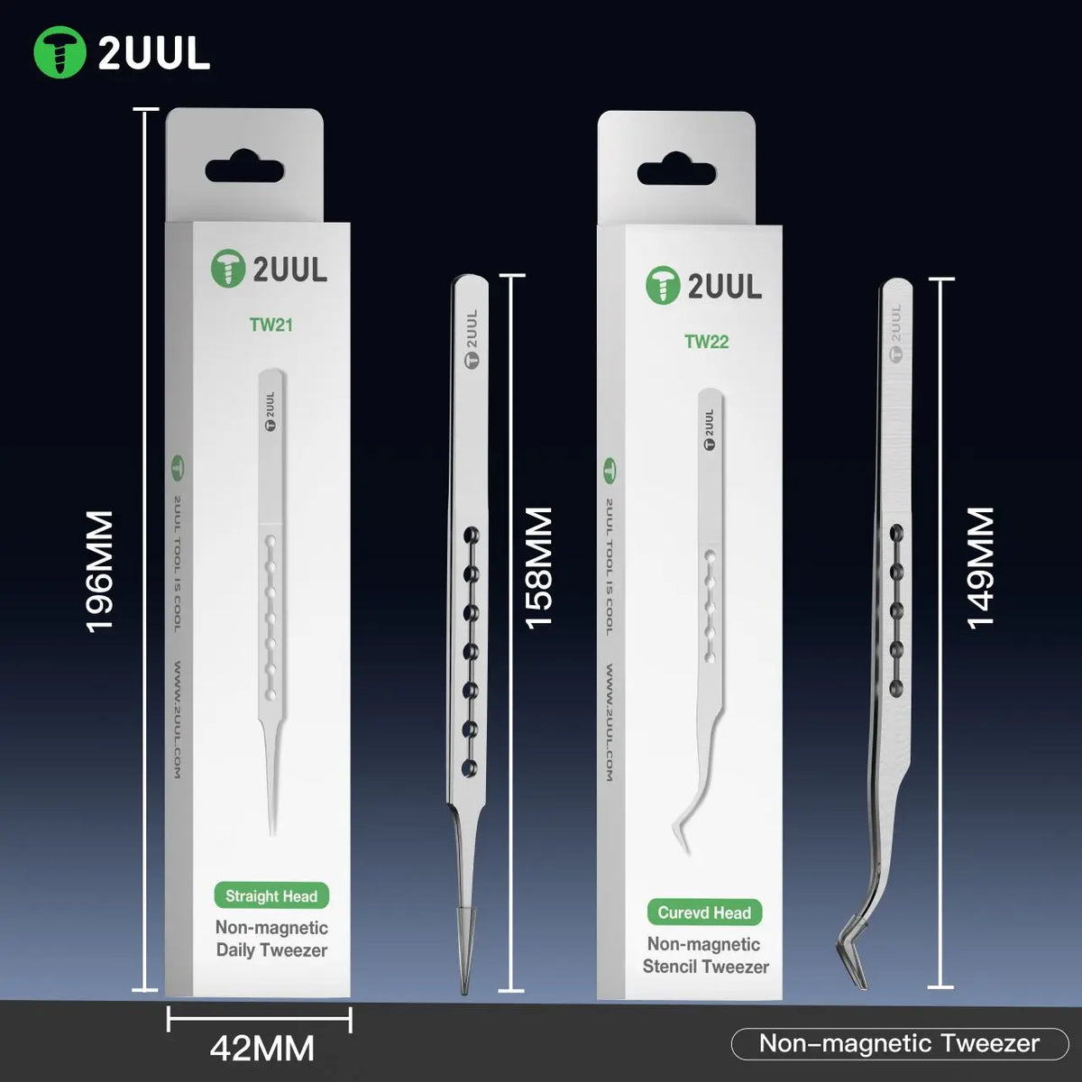2UUL TW21 / TW22 Tweezer For Mobile Phone Non-magnetic High-Precision Flying Wire Tweezers Super Hard Extra-point Tweezers