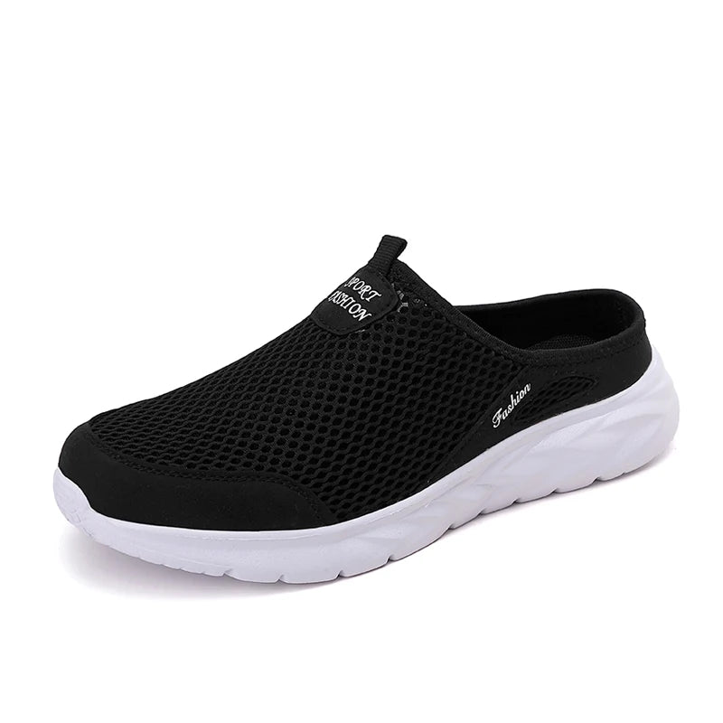 YRZL Mens Half Slippers Summer Breathable Mesh Mens Shoes Outdoor Casual Walking Shoes Large Flat Light Mesh Slippers Sandals