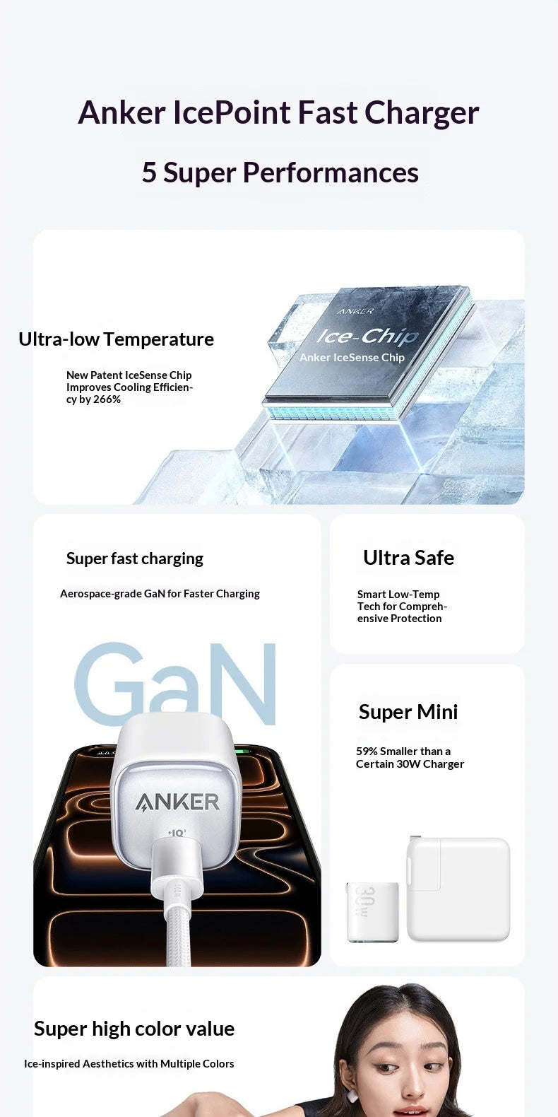 Anker 30w Pd Fast Charger Ice Sensing Usb C Wall Charger For Phone 16 Pro Max Phone 15 Pro Portable Mobile Phone Power Adapter