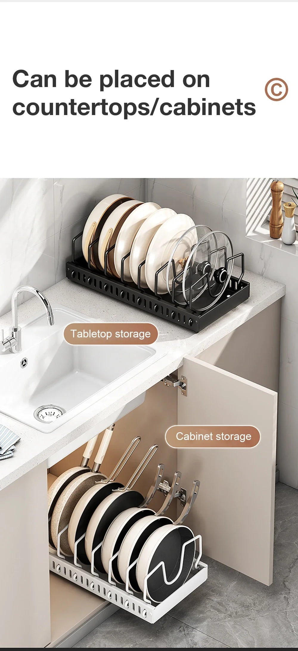 Pull‑out Sliding Kitchen Storage Rack Multifunctional Drawer Organizer for Pan Lids Spices Bowls Plates Cookware Storage