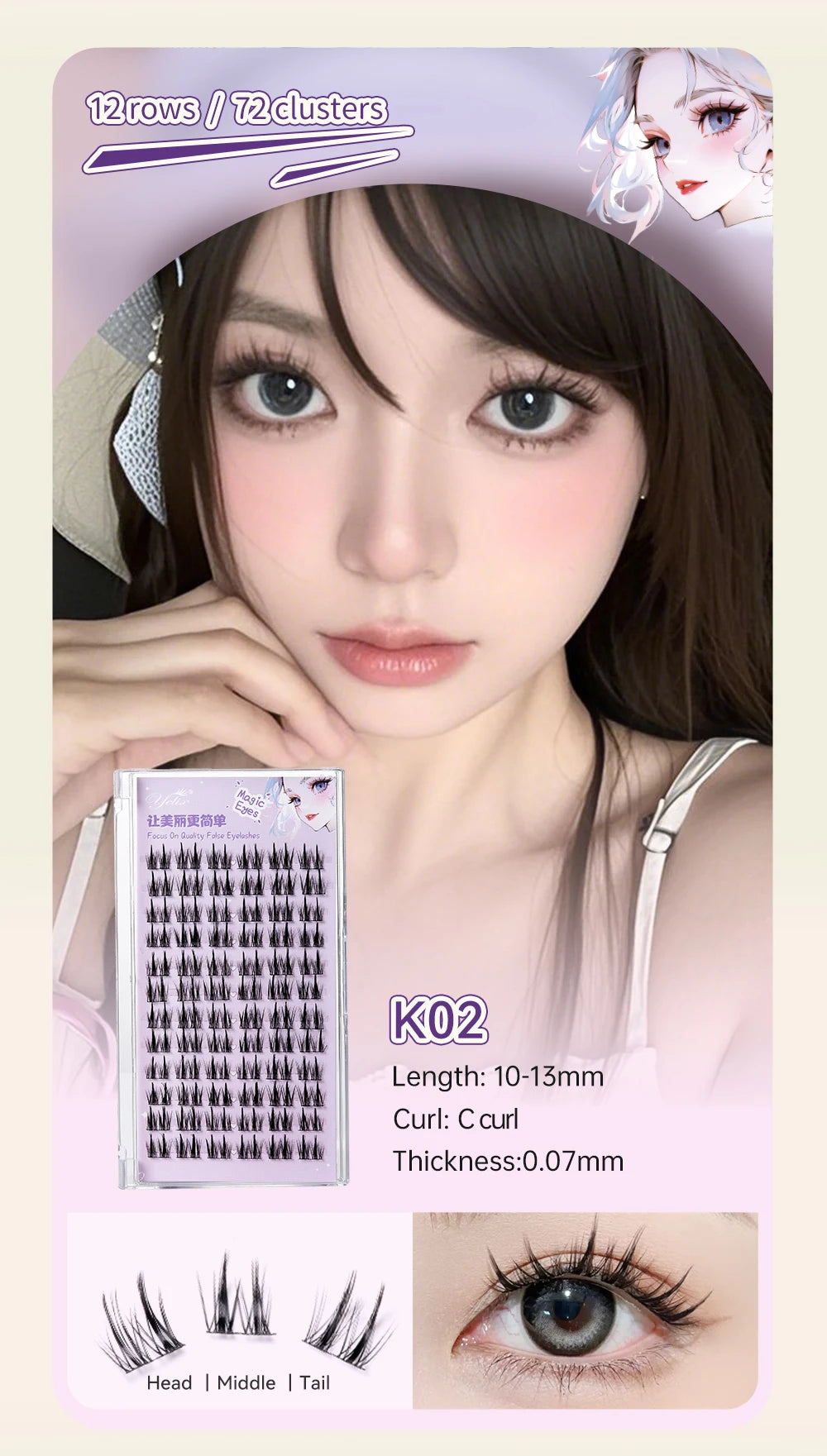 Yelix DIY Cluster Lashes Natural Eyelash Extension Volume Individual Lashes Mixed Tray Lashes Cluster Natural Eyelashes Makeup