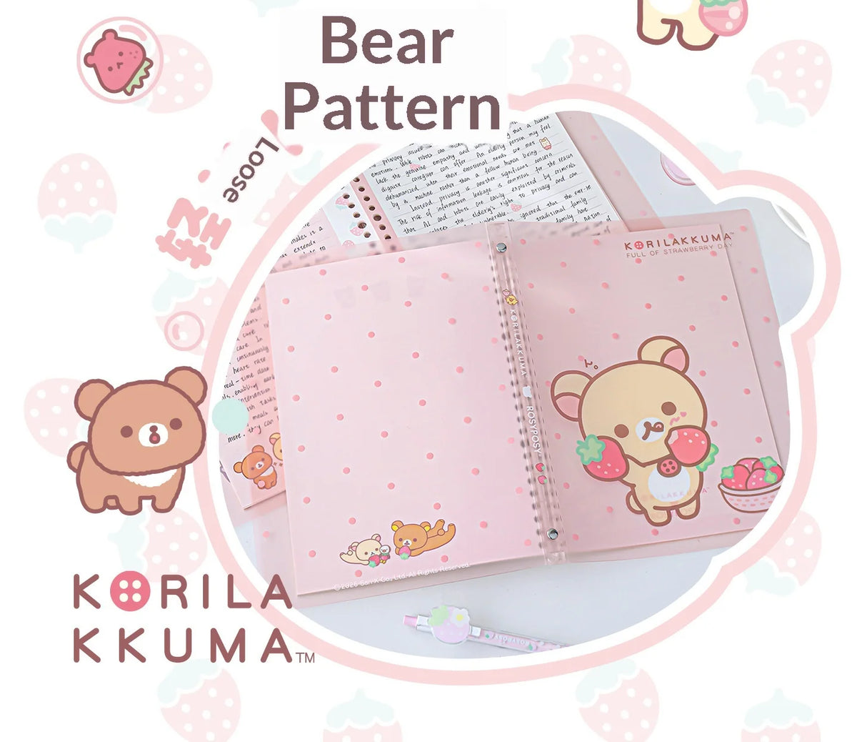 In Stocks RosyPosy Korilakkuma Loose Leaf Notebook Cute Strawberry Pattern B5 Refillable Journal For Study Office Daily Planning