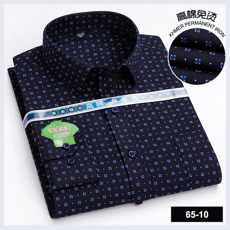 Men Print Shirts Casual Long Sleeve Striped Dress Shirt for Man Business Formal Slim Fit Button Up Polka Dot Men's Clothing