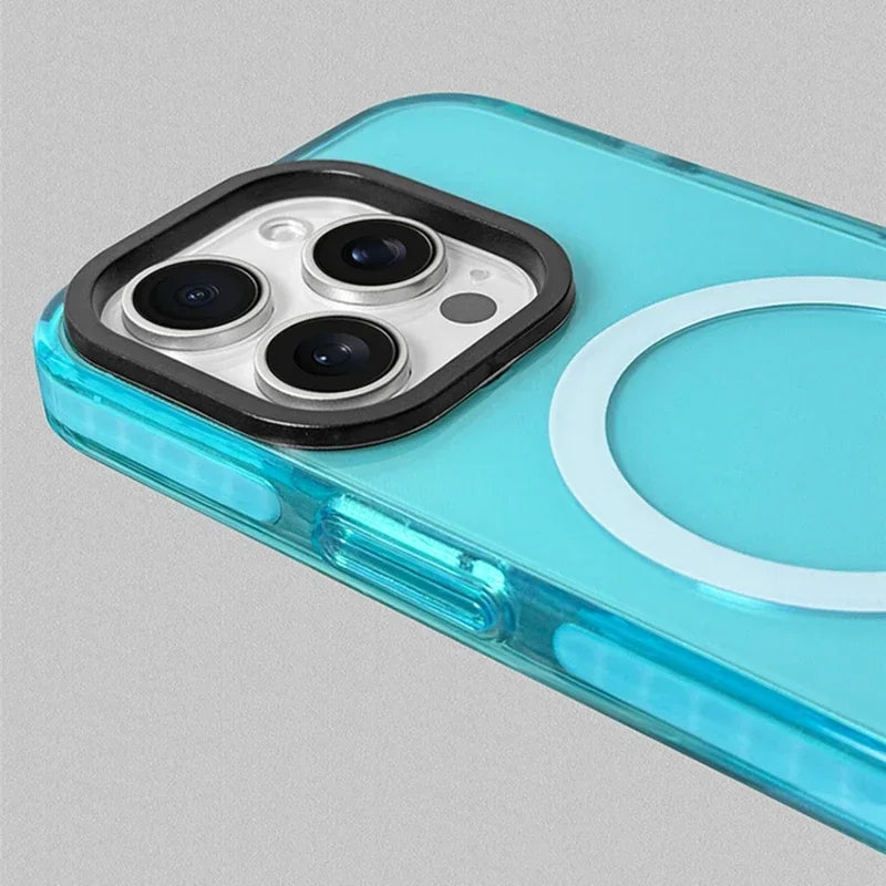 Neon Color Clear Crystal Magnetic Phone Case For Iphone 17 16 15pro 15 14 13max 12 Wireless Charging Soft Silicone Bumper Cover