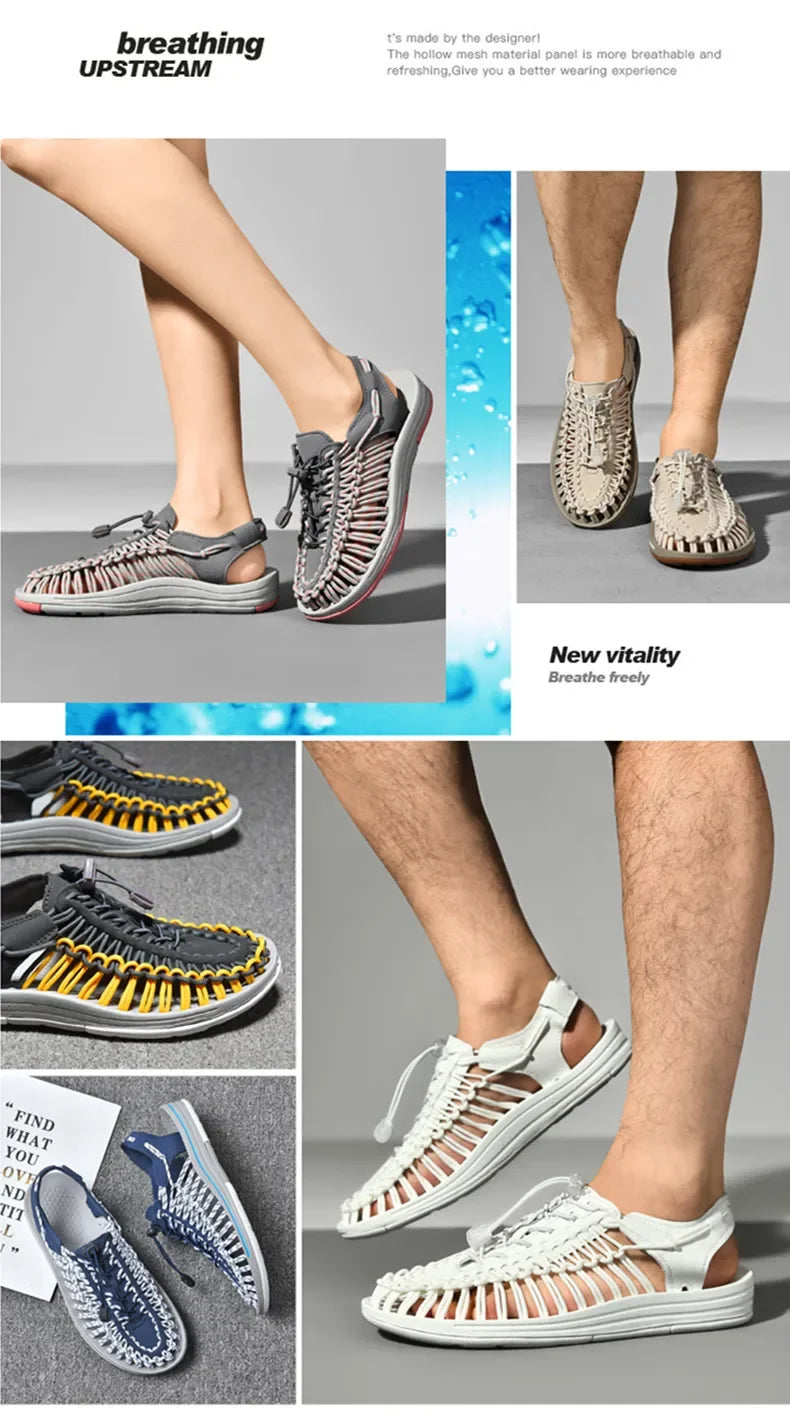 Summer Men Sandals Fashion Handmade Weaving Design Beach Sandals Breathable Casual Flat Sandals Outdoor Couples Sandals Size 48
